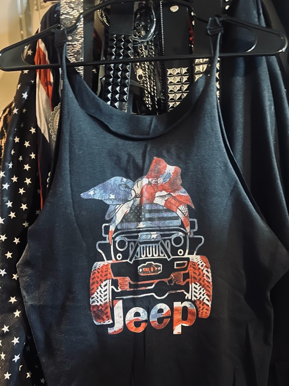Jeep Black Tank Top with Red, White & Blue Graphic